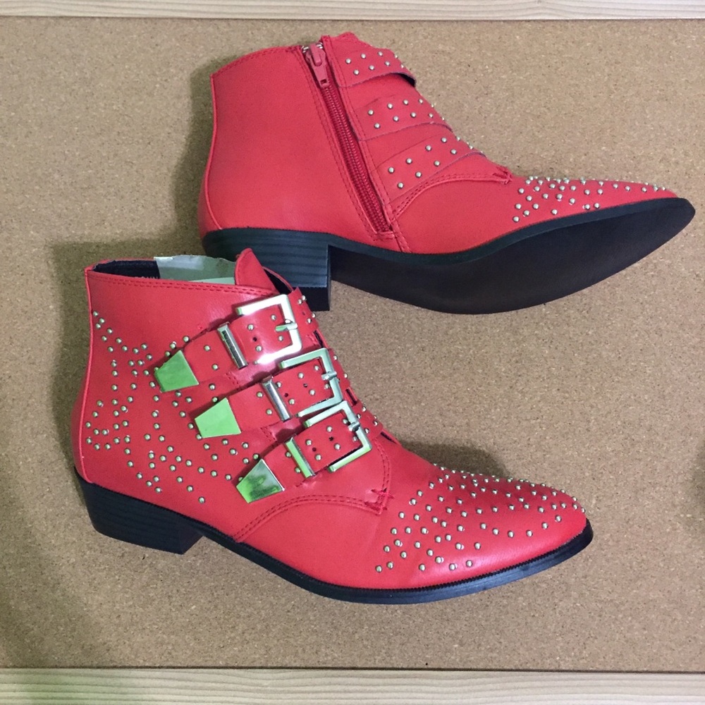 Red with silver studded booties
